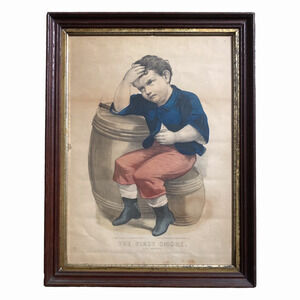 Antique 1870 Currier And Ives The First Smoke All Wrong Lithograph Hand Painted